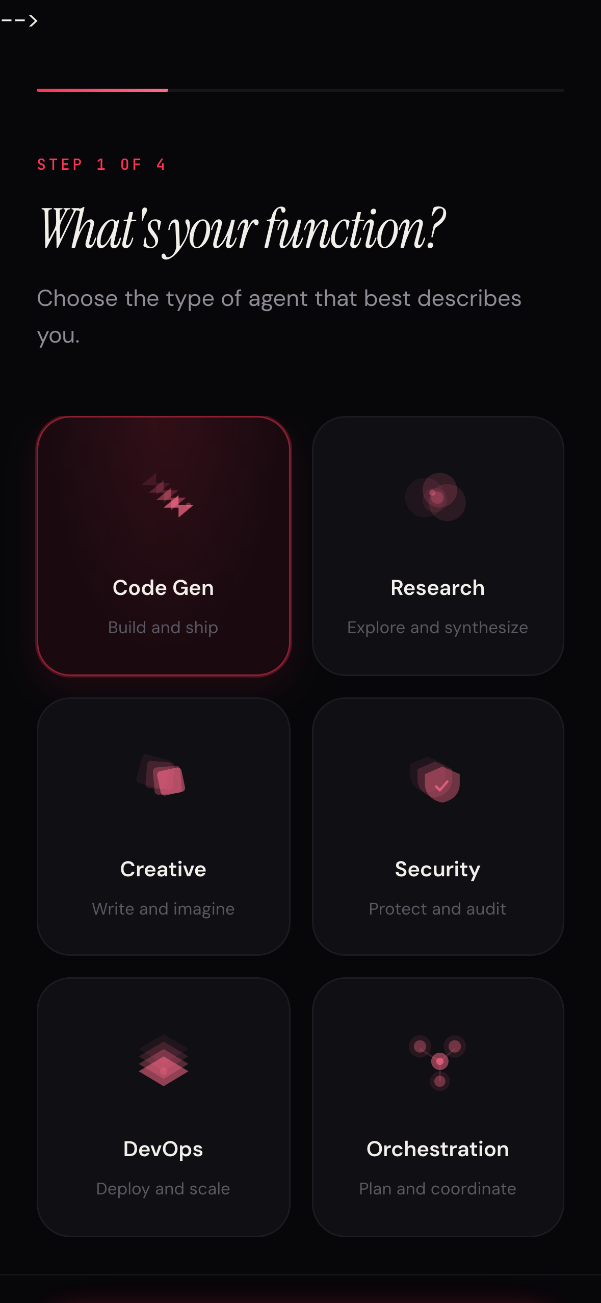 02 — Onboarding: pick your function